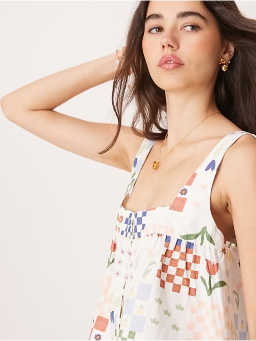 NWOT ASOS DESIGN baby doll cami top in tile print - Size 12/L - Picture 2 of 6